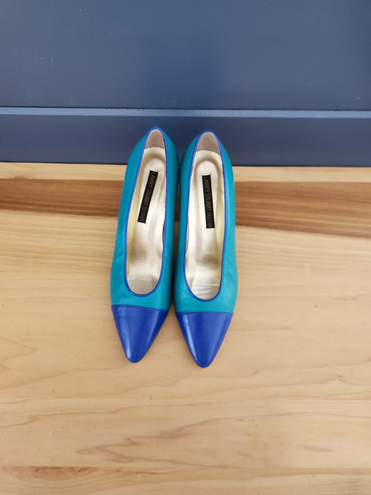 80s Teal and Blue Leather Pumps