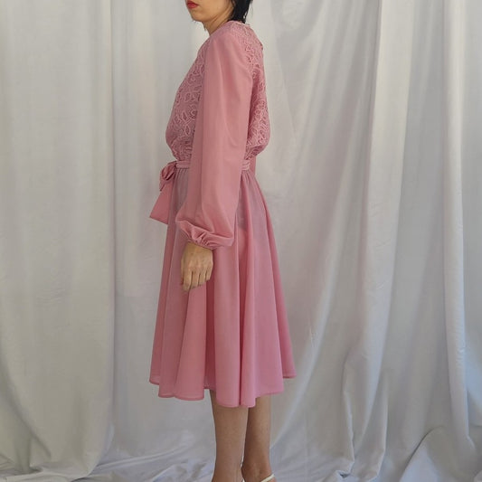 80s Pink Long Sleeve Party Dress