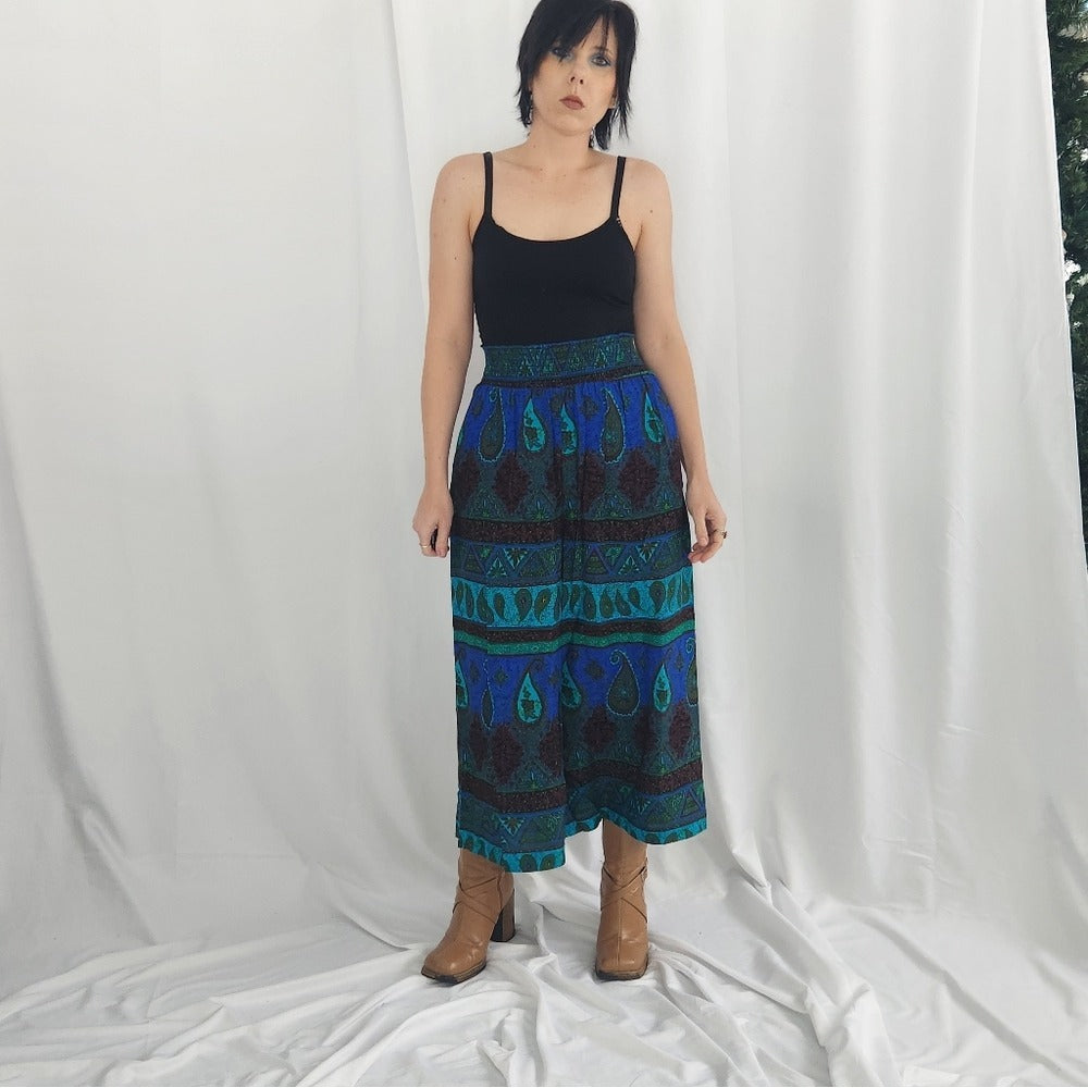 70s/80s Blue and Green Paisley Pants Set
