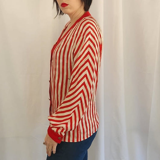 80s Gloria Sachs Red and White Striped Blouse