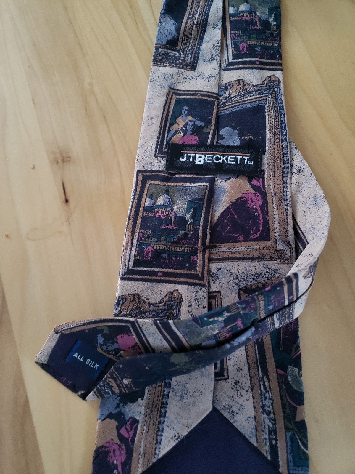 Vintage 80s Portrait Print Silk Tie