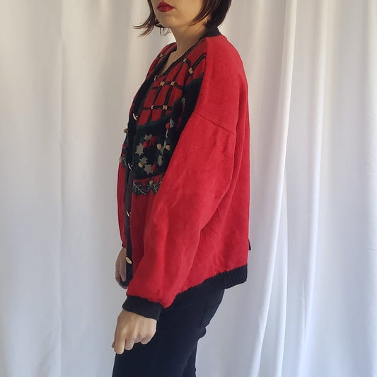 90s Red Christmas Cardigan