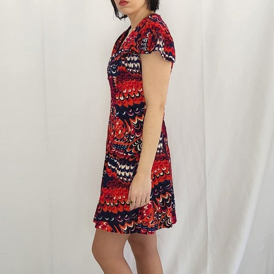 60s Hand Made Pink, Orange, and Blue Dress