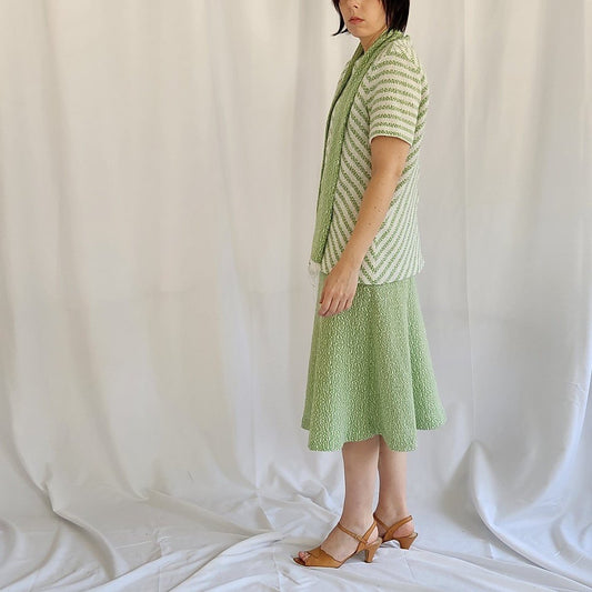 70s Green and White Skirt Set