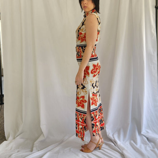 60s High Neck Hawaiian Maxi Dress