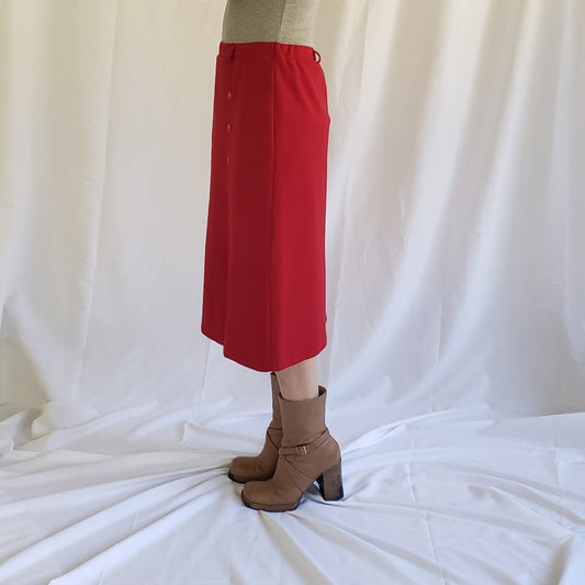 70s Red Double Knit Polyester Midi Skirt