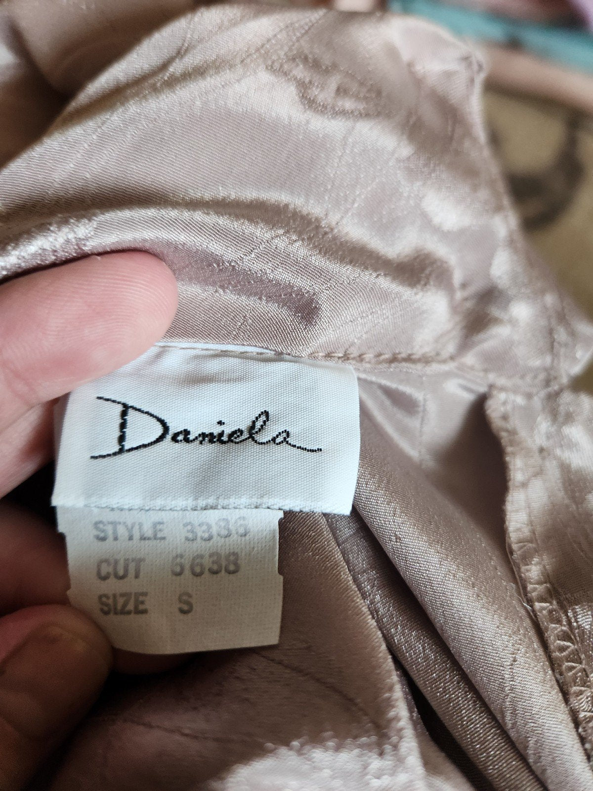 80s Taupe Floral High Neck Blouse