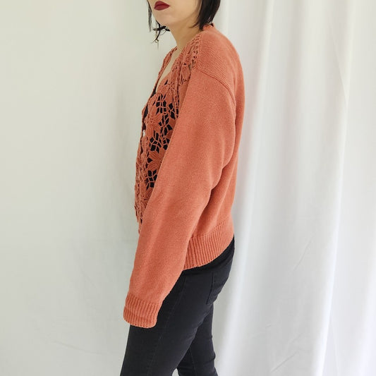 90s Coral Crochet Front Cardigan