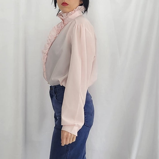 80s Pink Frilly Blouse