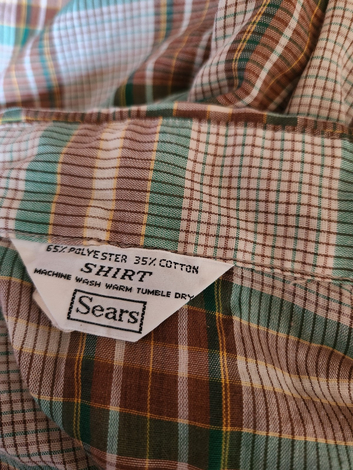 70s Brown and Green Plaid Button Down