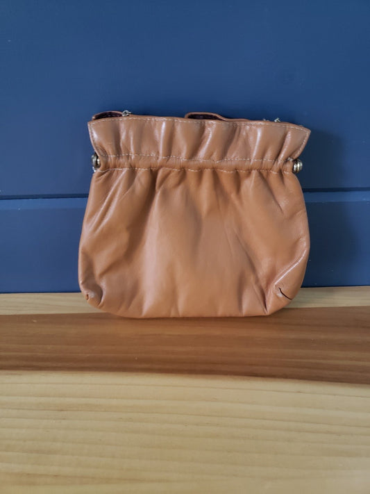 Vintage Tan Vegan Leather Handbag with Gold Chain