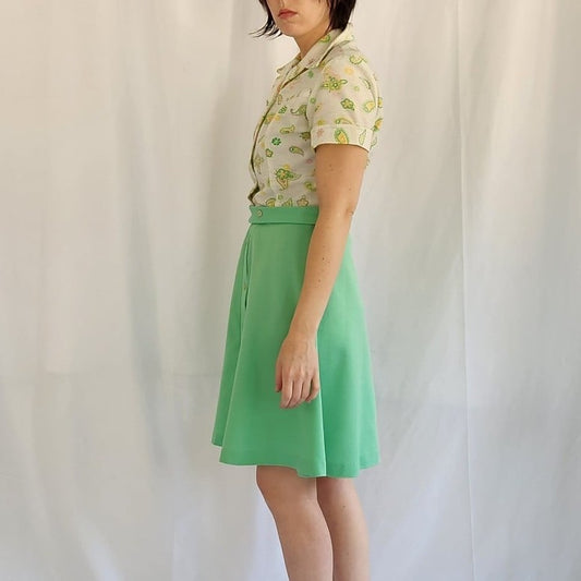 70s Green and White Paisley Dress