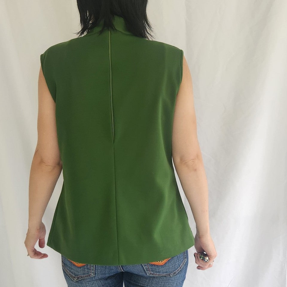 70s Green Mock Neck Sleeveless Top