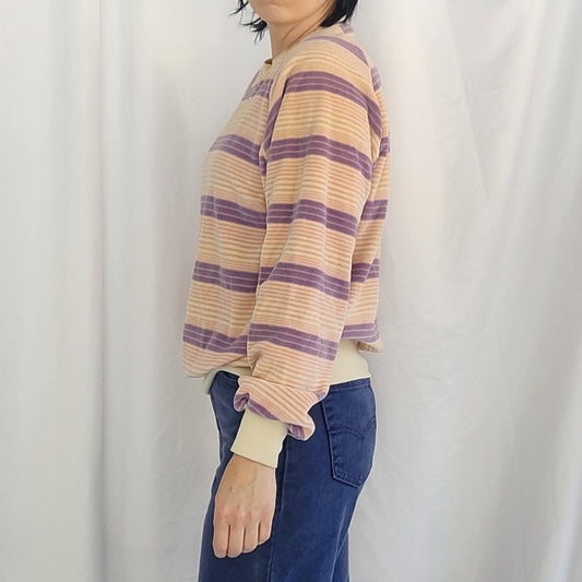80s Pink and Purple Striped Terrycloth Sweatshirt