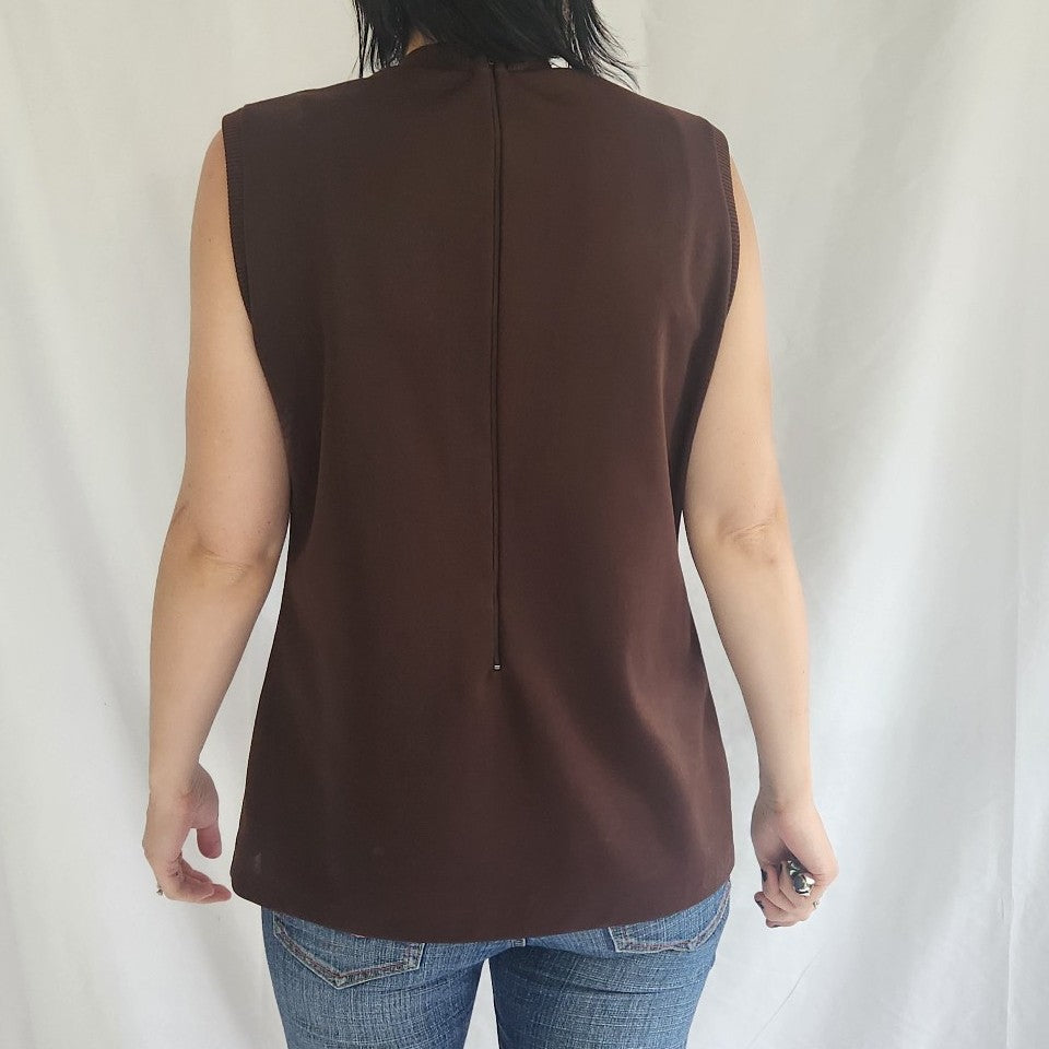 70s Brown Sleeveless Blouse