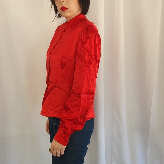 80s Does 40s (or potentially 40s) Red Satin Blouse