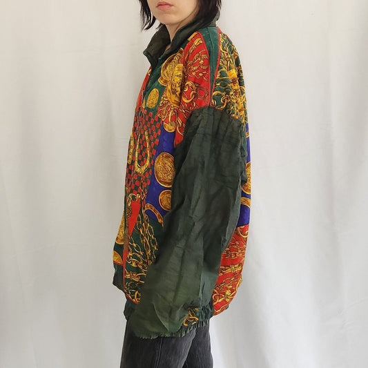 80s Maximalist Green and Red Windbreaker