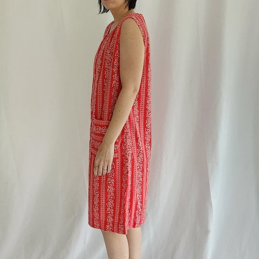 70s Red and White Floral House Dress