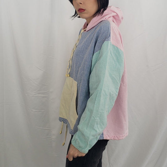 80s Pastel Colorblock Cotton Hoodie