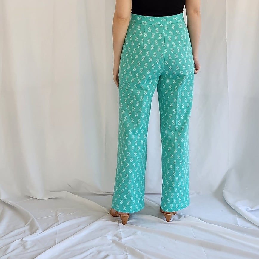 70s Green and White Floral Three Piece Leisure Suit