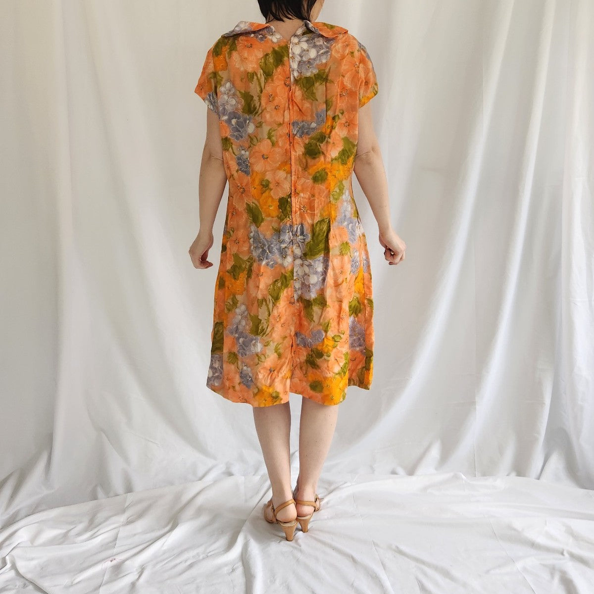 60s/70s Home Made Orange Floral Dress