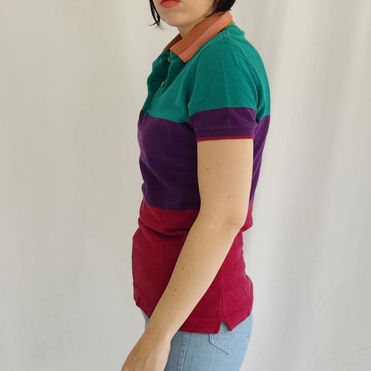 80s Purple, Green, and Pink Colorblock Polo