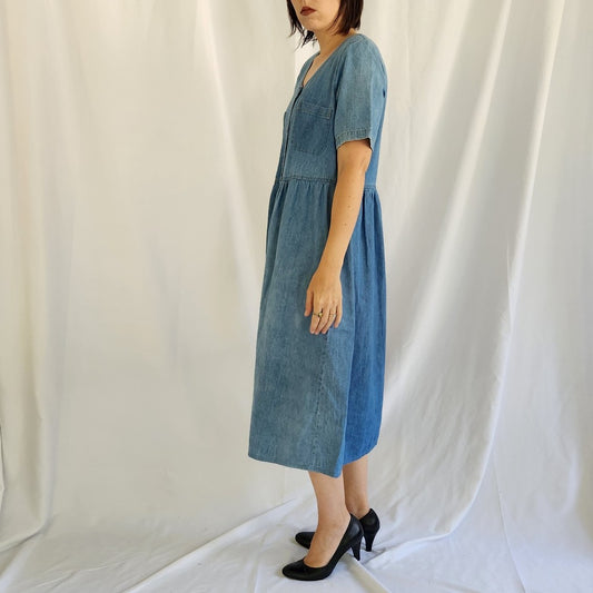 90s Denim Button Down Midi Dress
