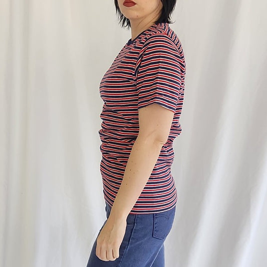 90s/00s 100% Cotton Red and Navy Striped Tee