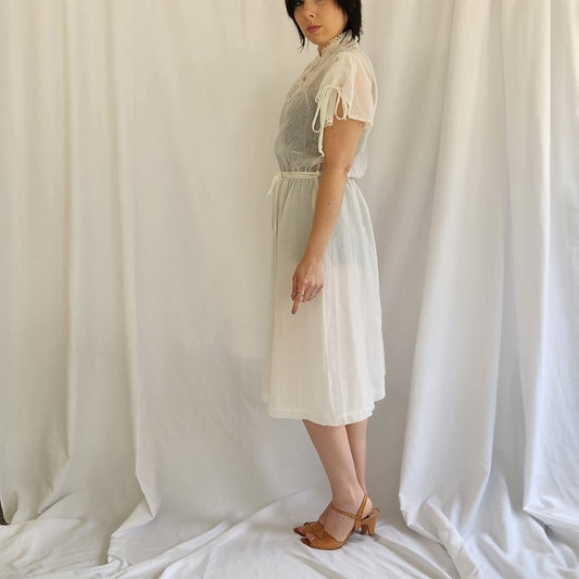 70s Sheer White High Neck Dress