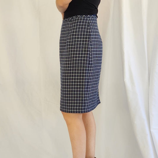 Y2K Blue Plaid Pencil Skirt