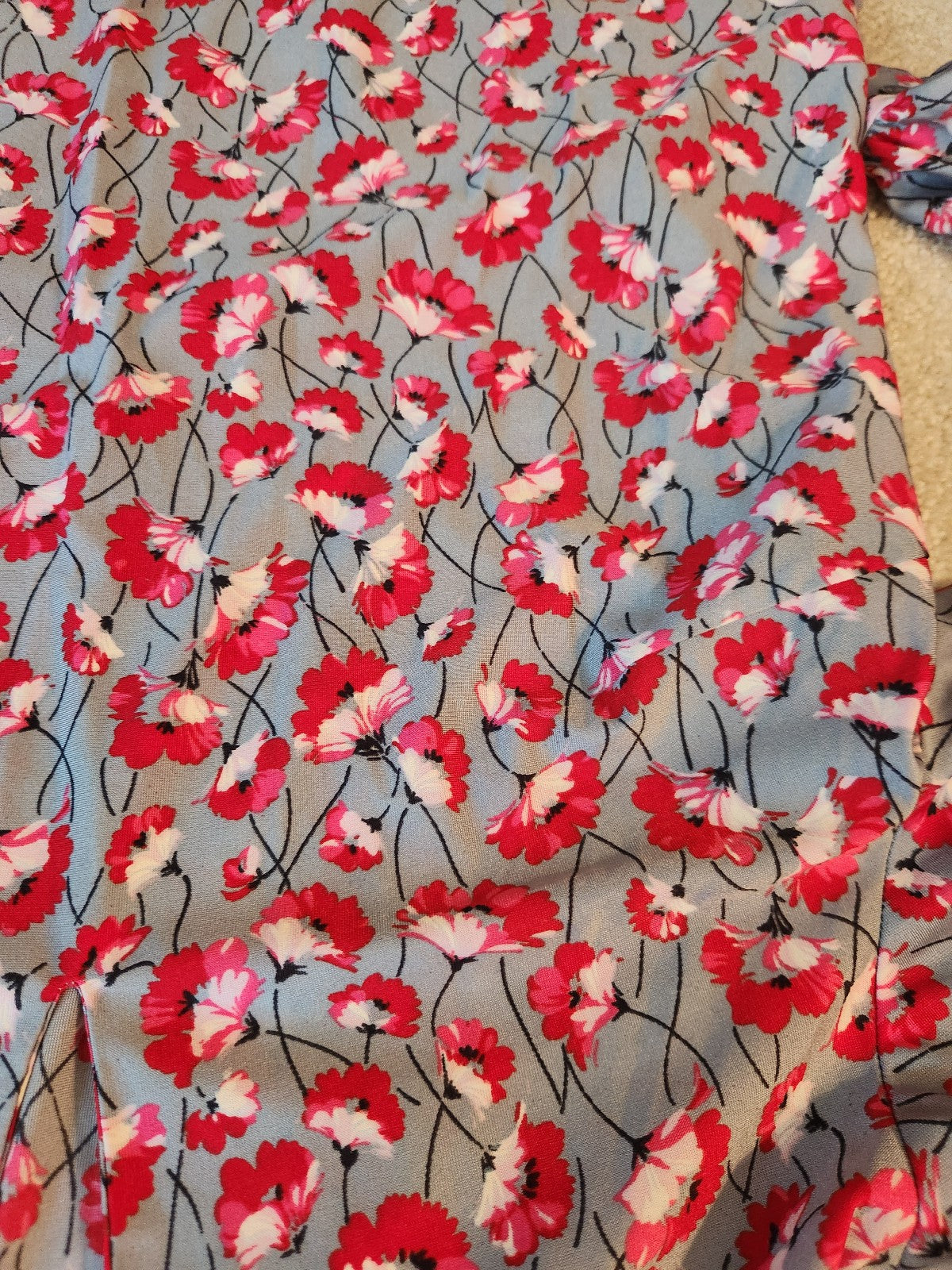 70s Home Made Gray and Red Floral Blouse