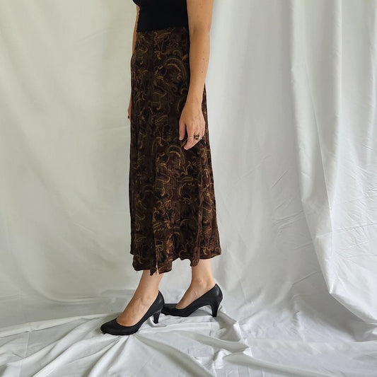 90s Brown Paisley Midi Skirt