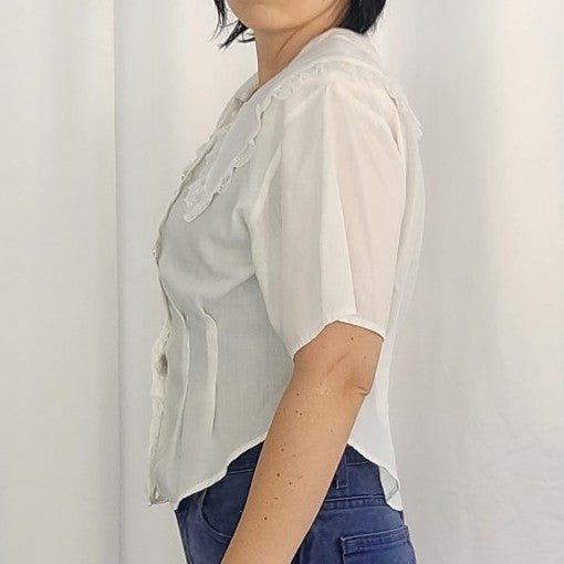 80s White Blouse with Lacy Collar
