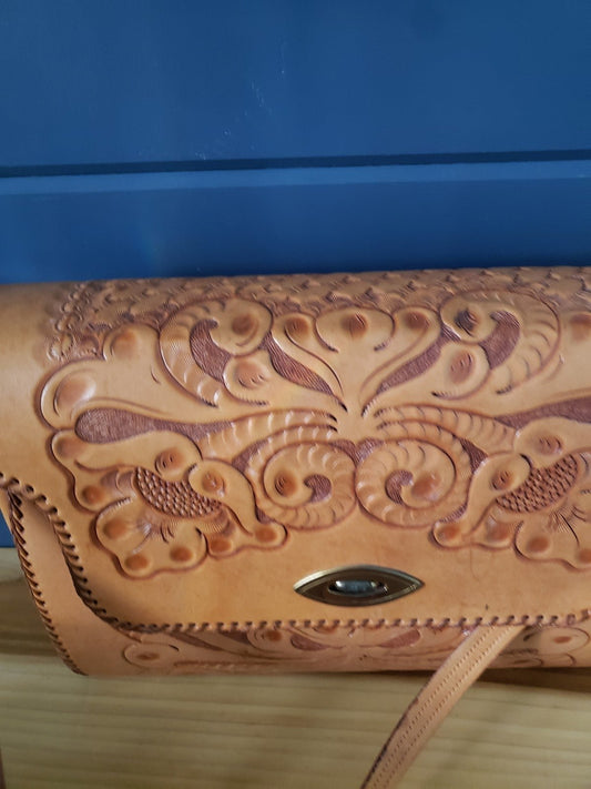 Vintage Hand Tooled Leather Shoulder Bag