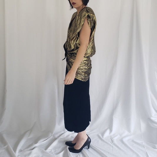 80s Glam Gold and Black Velvet Dress