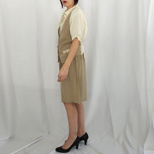 80s/90s Beige and White Rayon Romper