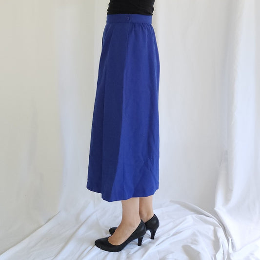 80s Blue Pleated Midi Skirt