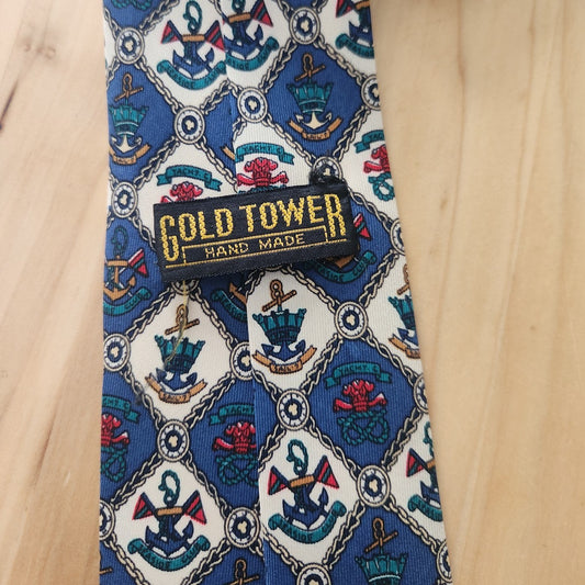 Vintage Blue and Cream Nautical Theme Tie