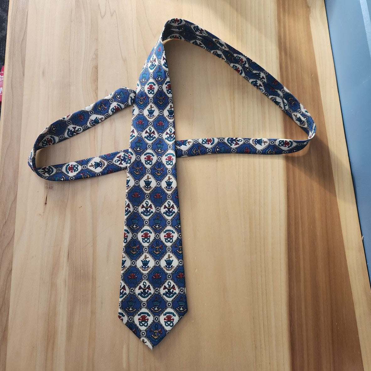 Vintage Blue and Cream Nautical Theme Tie