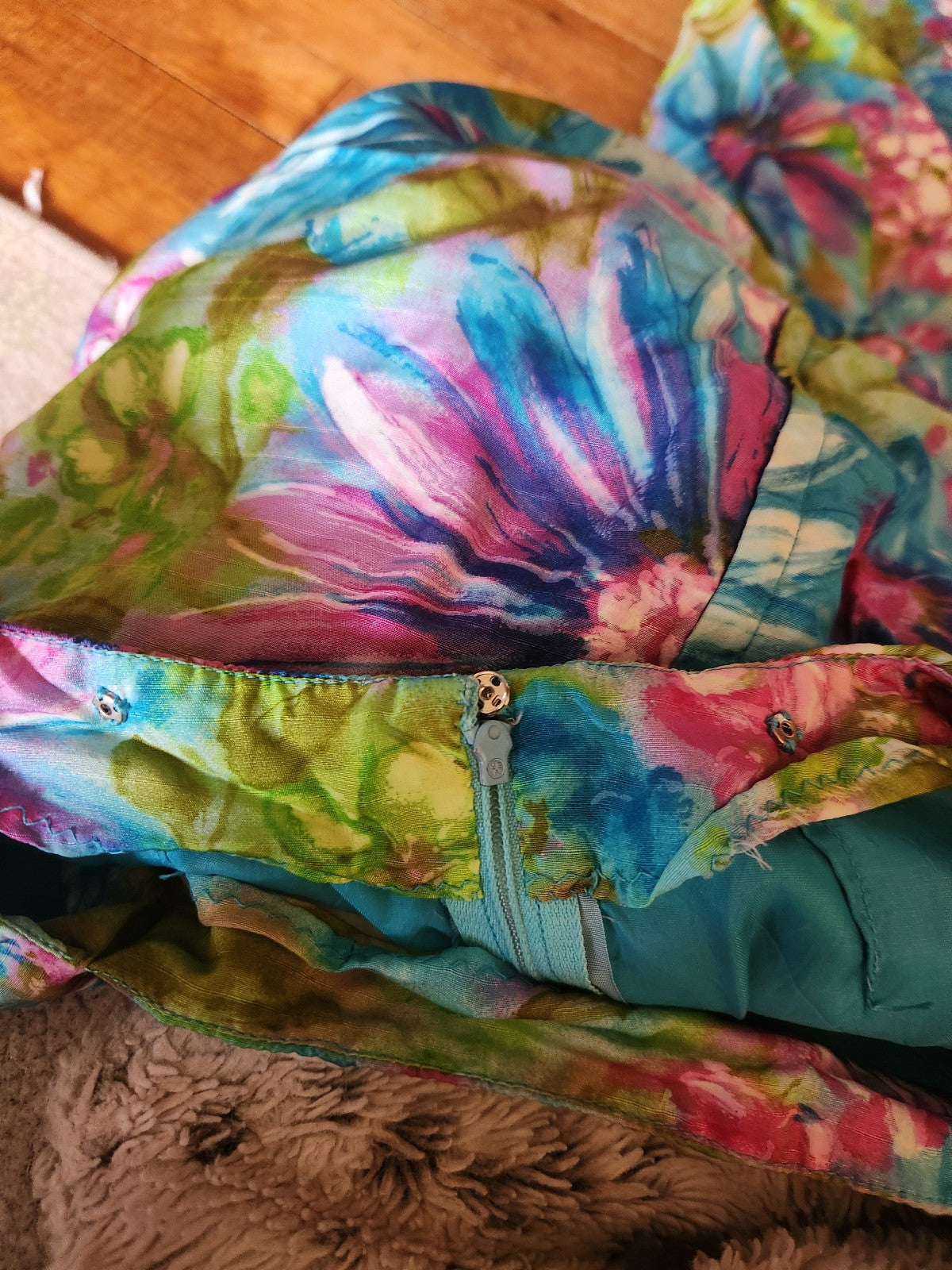 60s/70s Hand Made Blue, Green, and Purple Tropical Floral Dress