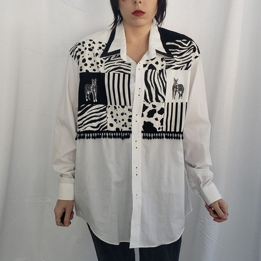 90s Deadstock Zebra Theme Button Down Shirt