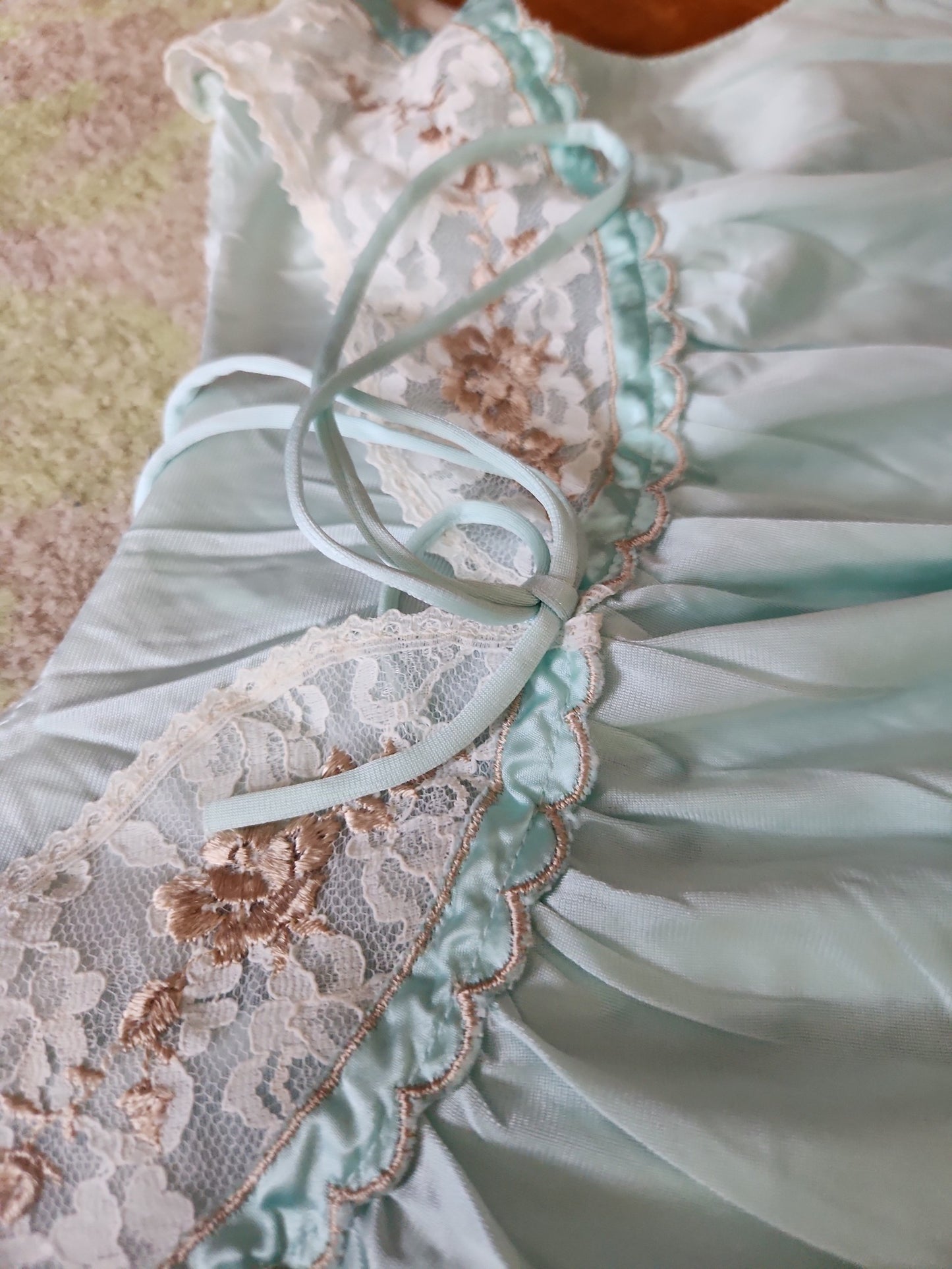 70s/80s Blue Nylon Peognoir Robe and Nightgown Set