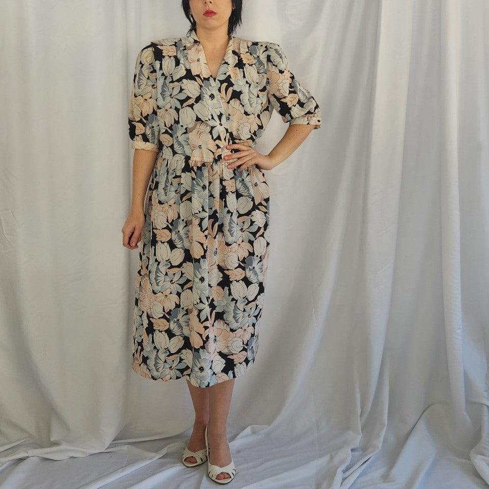 80s/90s Black, Pink, and Blue Floral Day Dress – Kaitlyn's Vintage Closet