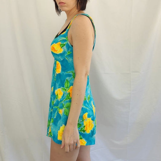 90s Deadstock Blue Skirted Swimsuit