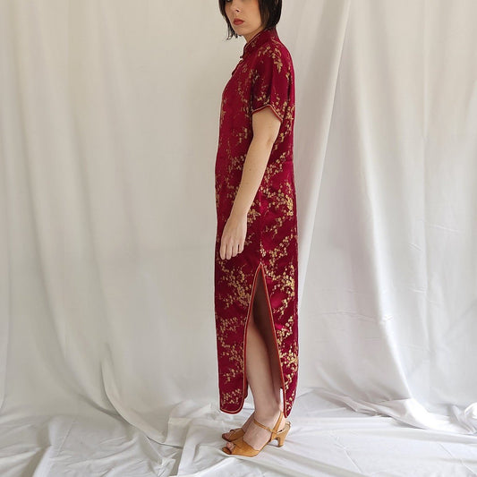 Vintage Reproduction Pink and Gold Satin Cheongsam