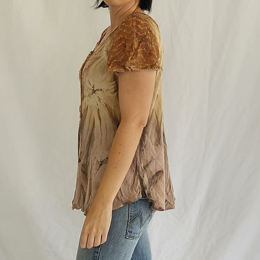Y2K Tan Tie Dye Boho Fairycore Tee