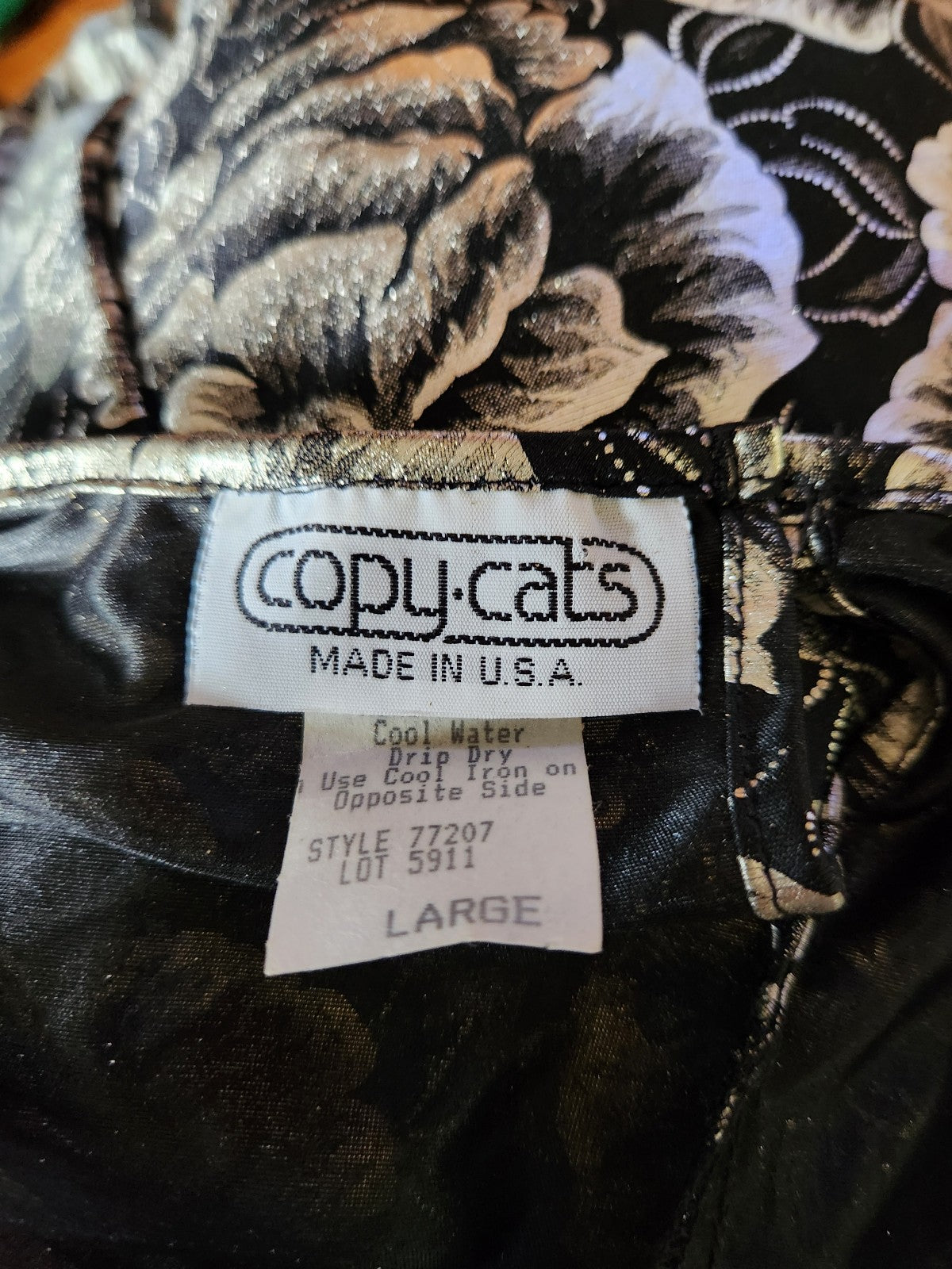 80s Black and Silver Floral Top