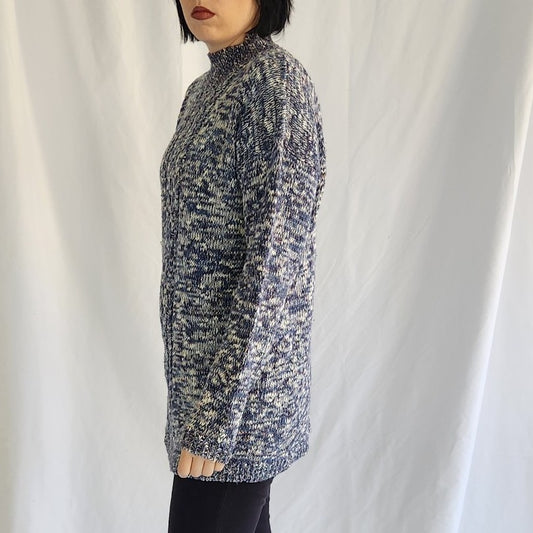 90s Blue and White Oversize Sweater