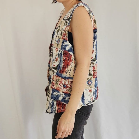 90s Floral Print Cottagecore Cotton Vest