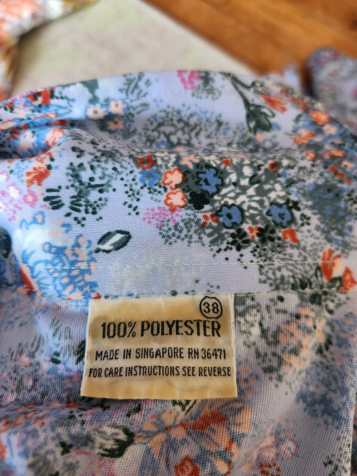70s Blue Floral Dagger Collar Shirt